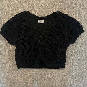 Cotton On Black Open-Knit Tie-Front Cardigan